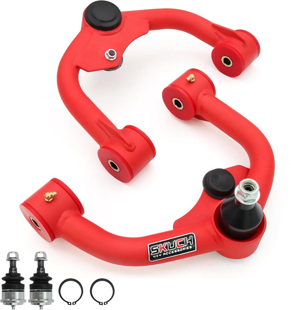 1-3" Lift Front Upper Control Arms for Nissan Xterra 2005-2015, Nissan Frontier 2005-2021, Pathfinder 2004-2018, PU Bushing, 2 Replacement Ball Joints, Wrinkle Red