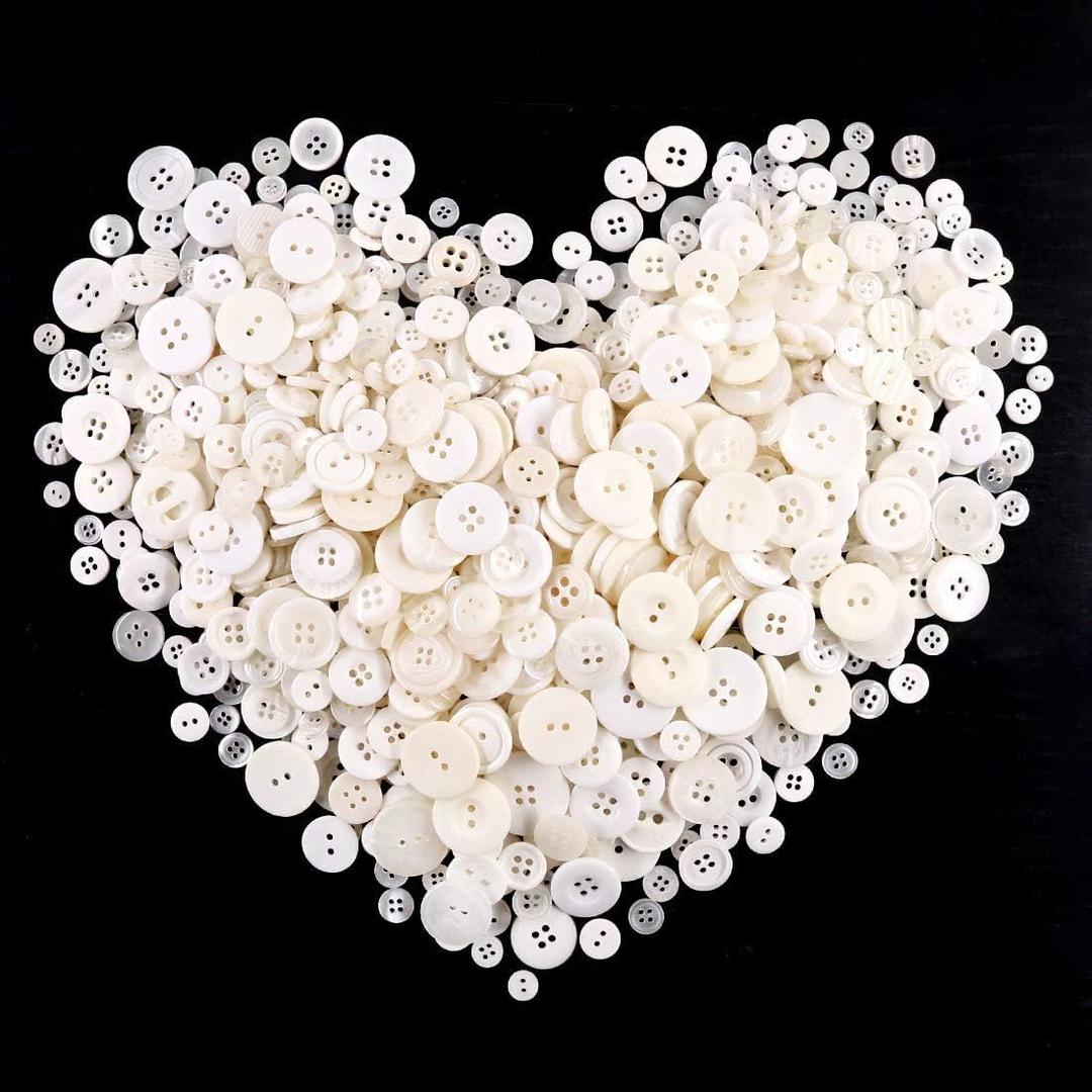 1600Pcs White Craft Buttons in Bulk White Button for Crafts Assorted Size for DIY Crafting Sewing Decorations