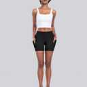 CHRLEISURE Womens Biker Yoga Shorts with Pocket, High Waisted Tummy Control 5 Inch Workout Spandex Athletic Gym Shorts