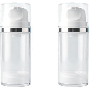 2 Pack 50ml 1.7oz Clear Airless Pump Bottles Refillable Travel-Sized Cosmetic Containers for Lotion Cream Serum Leakproof Vacuum Dispenser Bottles for Toiletries Makeup