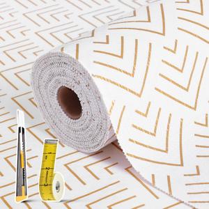 Shelf Liner for Kitchen Cabinets Non Adhesive Drawer Liner Non-Slip Thickened Shelf Liner Paper Strong Easy to Clean for Tool Box Refrigerator with Knife and Tape Measure, Gold Arrow,17.3 x 236.2 in