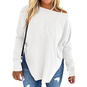 Beautife Women's Plus Size Tops Off Shoulder Long Sleeve Loose T Shirts Casual Curved Hem Tunics Tee Shirt (4X-Large)