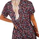 onlypuff Womens T Shirts Short Sleeve Pleated Floral Tunic Tops Dressy Casual Crew Neck Summer Boho Tops Blouses (L)