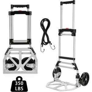 Folding Hand Truck, 350 LBS Capacity Heavy Duty Aluminum Dolly Cart with 6.7inch Large Wheels, Portable Collapsible Luggage Trolley for Moving, Travel, Shopping, Airport, and Office Use