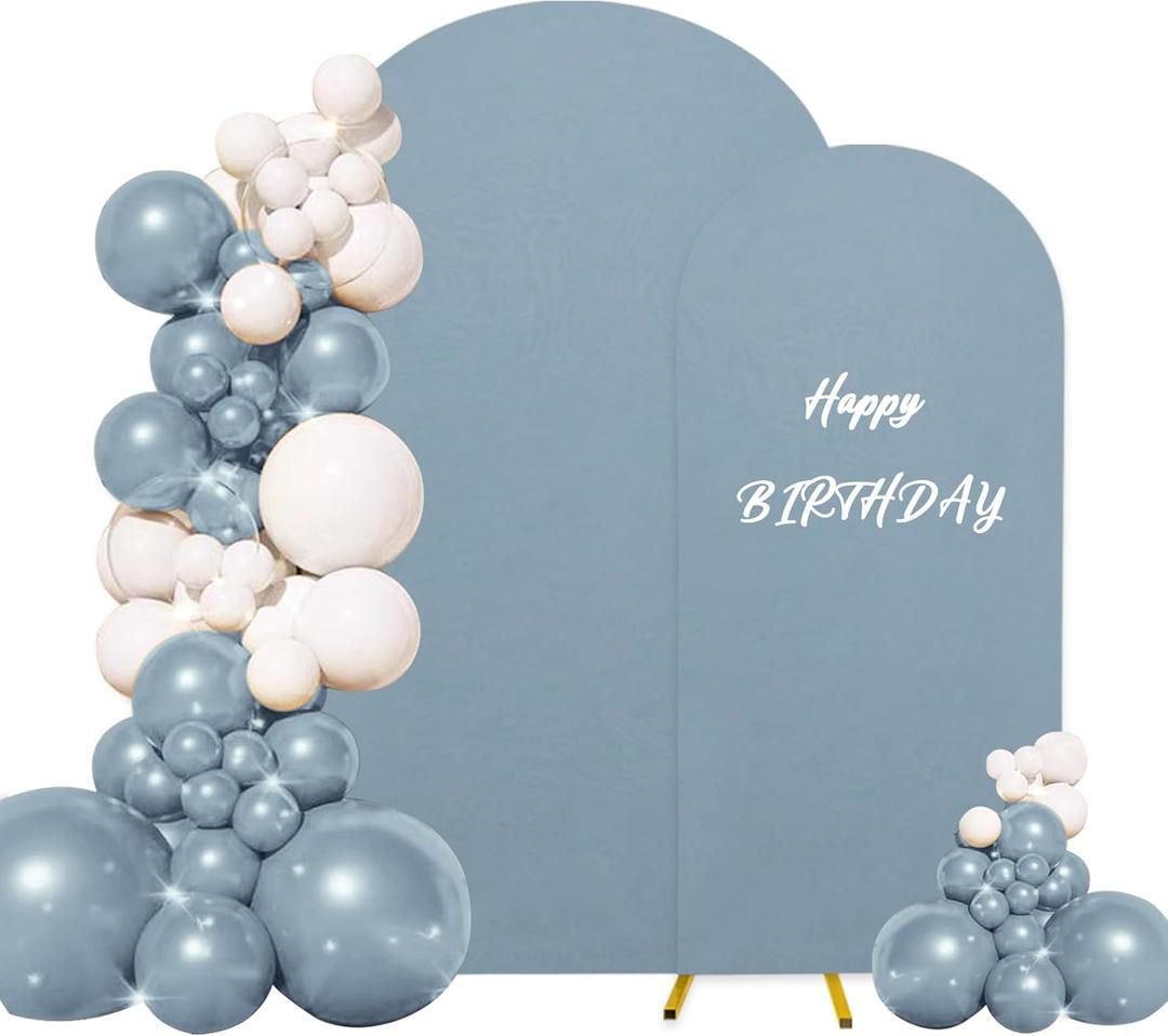 Set of 2 Wedding Arch Stand Cover Round Top Spandex Fitted Arch Cover for Baptism Birthday Party Baby Shower Wedding Arch Stand Decoration7.2FT, 6.6FT, Dusty Blue