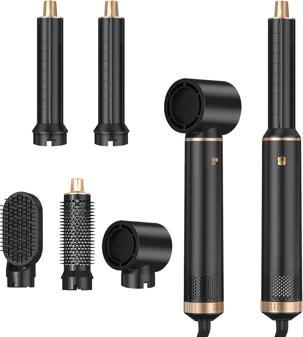 5 in 1 Hair Styler Curler & Air Dryer Brush, Low-Speed Negative Ionic Air Styler Drying, Multi Hair Styler, Professional Blow Dryer Brush for Curling Volumizing Straightening Styling (Black)