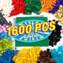 1600 Pieces Building Bricks, Building Bulk Block with 2 Packs 24x24 Studs Sticky Plate and 46PCS Wheel Accessory - Compatible with All Major Bricks, Gfits for Kid - 18 Shape/16 Colo
