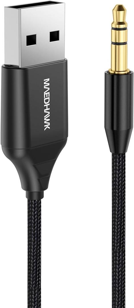 MaedHawk Aux to Bluetooth Receiver for Car, Bluetooth Aux Adapter with USB to 3.5mm Audio Jack kit BT5.3 for Car Stereo Home Speakers Music Streaming Hands-Free Calling, A2DP