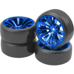 ShareGoo RC 1/10 Drift Tires W/Plastic Wheel Rims 12mm Hex Compatible with HSP Tamiya Kyosho RedCat Traxxas Sakura WLtoys 3Racing 1/10 RC On-Road Racing Touring Car (Blue)