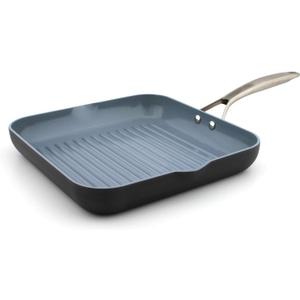 GreenPan Paris Pro Hard Anodized Healthy Ceramic Nonstick, 11" Square Grill Pan, PFAS-Free, Dishwasher Safe, Grey