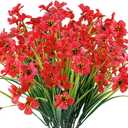 12 Bundles Artificial Flowers Outdoor UV Resistant Fake Flowers No Fade Faux Plants Garden Porch Window Box Decorating (Deep Red)