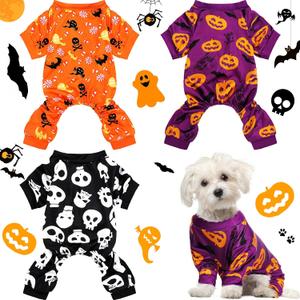 3 Piece Halloween Skull Jumpsuit Bodysuit - Dog & Cat Apparel for Pet Puppy (M)