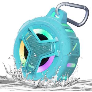 EBODA Waterproof Bluetooth Shower Speaker, IPX7 Floating Portable Wireless Small Speakers, 24H Playtime with RGB Light for Kayak, Beach, Pool Accessories, Gifts for unisex -Sky Blue