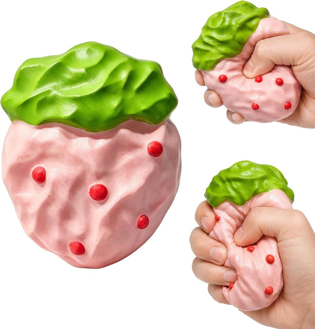 Strawberry Squishy Toy Realistic Extra Soft Strawberry Squeeze Toy, Fidget Fruit for Anxiety Relief, Calming Sensory Play & Office Desk Decor, Fun Gift for Adults Kids