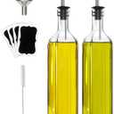 Olive Oil Dispenser Bottle, 2 Pcs Glass Olive Oil Dispenser and Vinegar Dispenser Set with 2 Stainless Steel Pourers, 4 Labels,1 Brush and 1 Funnel Oil Bottles for Kitchen (500ml)