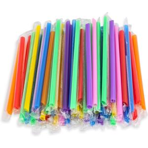 700 Pcs Multi Colors Jumbo Smoothie Straw Disposable Milkshake Straws Jumbo, Bubble Tea Straws For Cakes, Disposable Smoothie Straw Individually Wrapped (0.43" Wide X 9.84" Long)