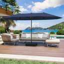 15FT Large Patio Umbrella with Base Included, Outdoor Deck Standing Umbrella with Crank Handle, Double-Side Rectangular Pool Umbrella for Outside, Market, Patio, Navy Blue