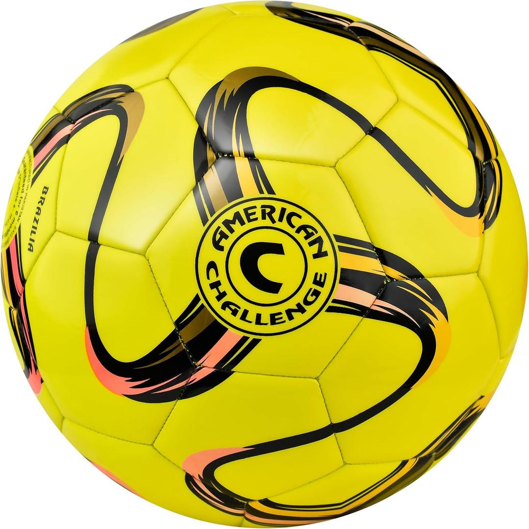 American Challenge Brasilia Soccer Ball Sizes 3 Youth & Adult Training Soccer Ball for Practice, Games & Grass Fields (Lemon)