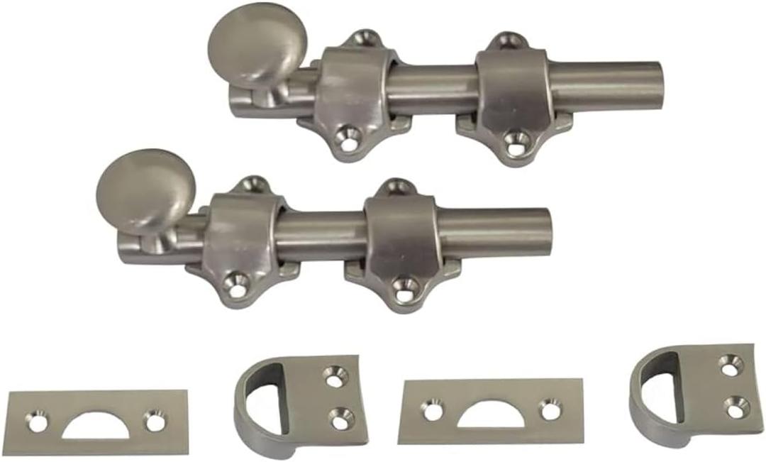 QCAA Solid Brass Dutch Door Bolt, 4", Brushed Satin Nickel, Made in Taiwan, 2 Pack