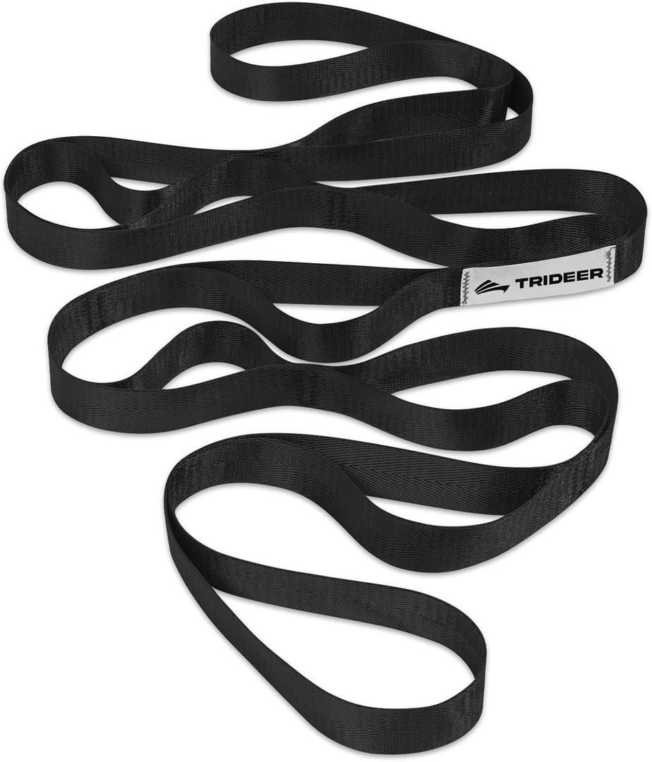 Trideer Non-Elastic Stretching Strap with Loops for Physical Therapy & Rehab, Knee Hip Leg ROM Post-Surgery, Yoga Strap for Stretching, Leg Lifter Strap Mobility Aid, Hamstring Calf Back, Black