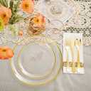 120Pcs Clear Gold Plastic Dinnerware Set - Clear and Gold Disposable Plates Include 60 Dessert, 60 Forks
