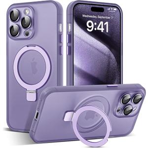 Designed for iPhone 13 Pro Max Case with Magnetic Invisible Ring Stand [Military Drop & Full Camera Lens Protection] [Compatible with Mag-Safe] Matte Translucent Slim Phone Cases 6.7",Purple