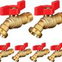 VIHOSE 6 Pack Male Hose Bib 1/2" MIP x 3/4" MHT, 1/4 Turn Brass Garden Faucet Shut off Valve Heavy Duty Water Hose Spigot for Garden Patio Hose Outdoor (Red)