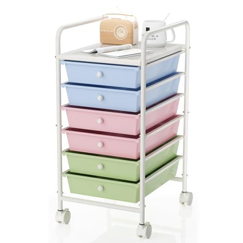 Shrivee 6-Tier Utility Cart with 6 Drawers, Rolling Utility Cart with 2 Lockable Caster Wheels, Multipurpose Mobile Rolling Drawer Cart for Office Bathroom Kitchen, Colorful