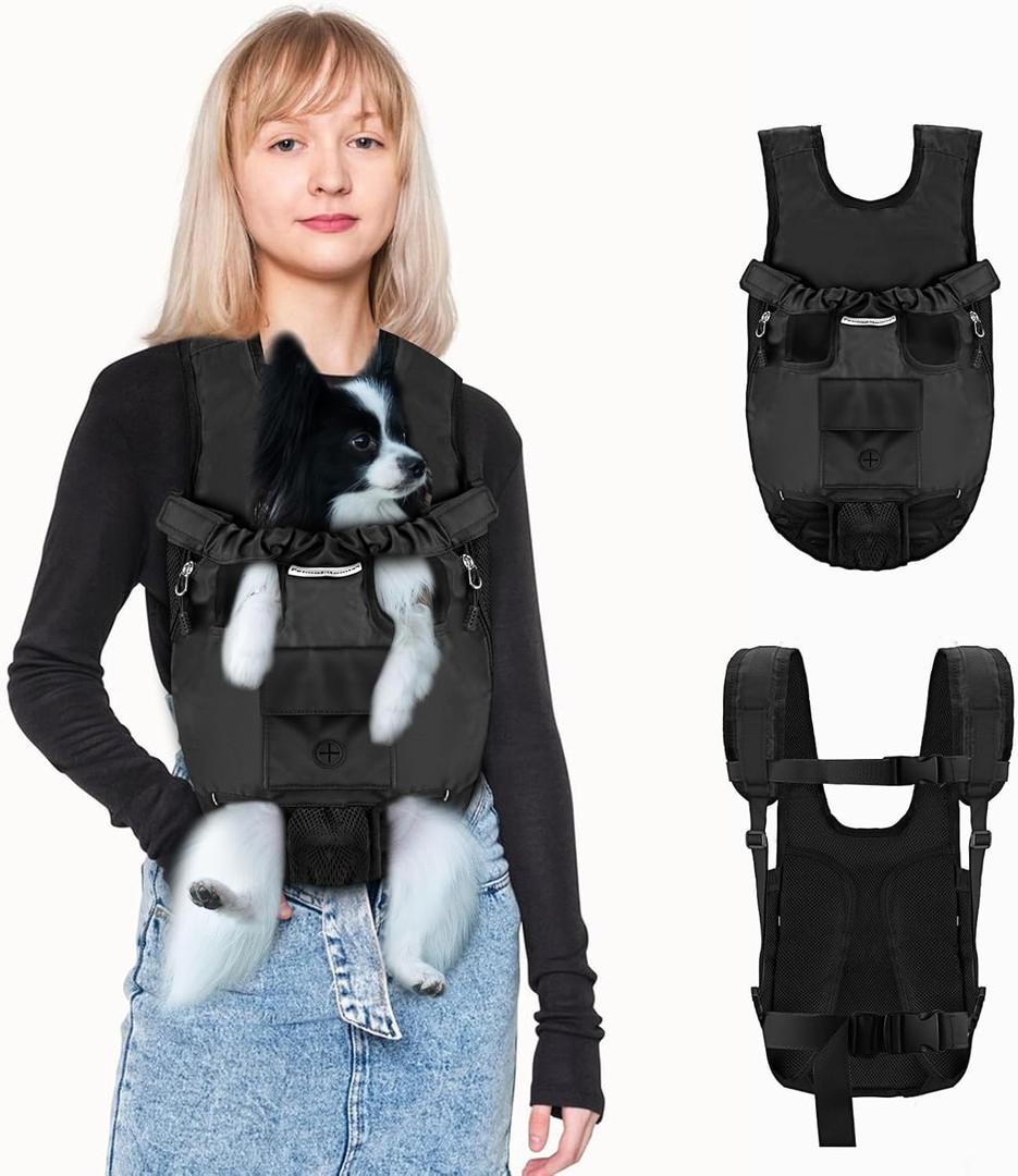 Petmolico Pet Dog Carrier Backpack, Adjustable Dog Legs-Out Front Backpack, Hands-Free Cat Pup Front Carrier Travel Bag, Easy-fit for Traveling Hiking for Small Medium Dogs, XL, Black