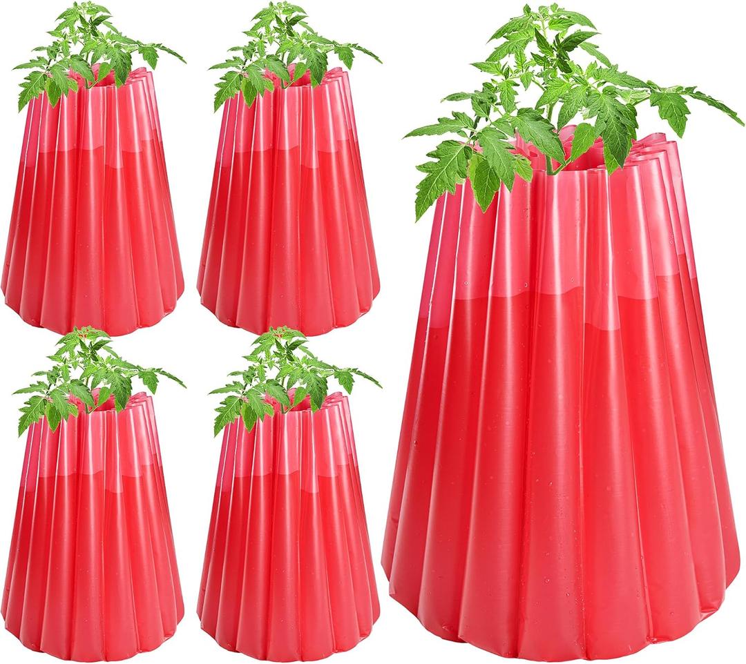 Adnee 5 Pack Wall of Water Plant Covers-17 x 18.3 Inch Water Wall Plant Protector for Tomato Plants- Early Season Insulating Plant Protective Cover for Winter Frost Protection(Red)