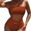 Pink Queen Women's High Waist Bikini Set Removable Strap Bandeau Two Piece Swimsuit Bathing Suit (Orange, L)
