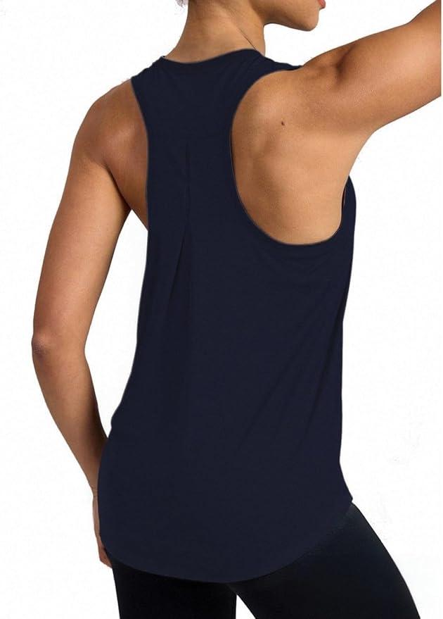 QUEQUETREE Women's Running Tank Tops Loose Fit Racerback Workout Athletic Gym Yoga Shirts Navy Blue XL