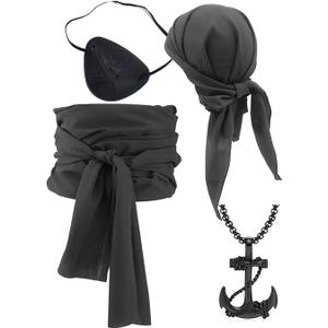 Pirate Cosplay Costume Women Men Pirate Head Scarf Hat Accessories Pirate Sash Belt Pirate Bandana Headband Waist Belt (Black)