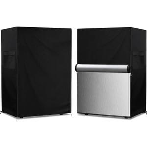 Outdoor Refrigerator Cover, 600D Heavy Duty 100% Waterproof Upright Freezer Cover, Outside Stand Up Fridge Covers. Front Can Be Rolled-Up by Zippers.(Black,22" W x 23" D x 34" H)