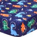 JISEN Baby Crib Sheets Soft Breathable Space Dinosaurs Fitted Crib Sheets for Standard Crib and Toddler Mattress Baby Bed Sheets for Boys Girls Neutral 52x28 Inch