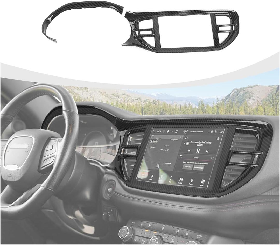 RAZPOY Carbon Fiber Center Console Navigation Screen Cover Dashboard Panel Trim Compatible with Dodge Durango Interior Accessories 2022 2023 2024 2025
