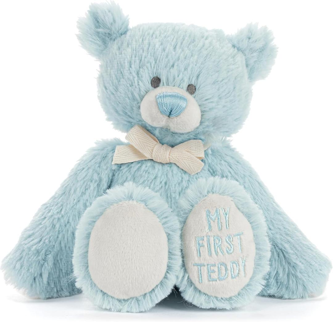 DEMDACO Welcome to The World, Mini 7.5 x 6.5 Inch, Ultra Soft Polyester, Huggable, Cuddly, Toy, Stuffed Plush Animal, Blue, My First Teddy Bear