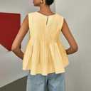 WOWULOVELY Womens Summer Pleated Peplum Sleeveless Blouse Tank Tops Crew Neck Babydoll Blouse Y2K Round Shirt (Yellow, S)