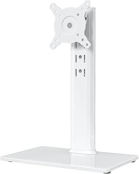 Hemudu Single LCD Computer Monitor FreeStanding Desk Stand Riser for 13 inch to 32 inch Screen with Swivel, Height Adjustable, Rotation, Holds One (1) Screen up to 77Lbs(HT05W001) White
