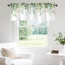 Green Eucalyptus Leaves Valance for Windows,Window Treatment Curtains Rod Pocket Sheer Small Short Valance for Kitchen Bathroom Laundry Basement,42Wx12L inch,Boho Watercolor