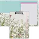 Clipboard Folio with Refillable Lined Notepad, Low Profile Clip and Interior Storage Pocket, Cute Clipboard Folder Design for Students, Office, School, Nurse, A4 Foldable Clipfolio(Garden Flowers)