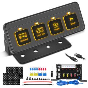 Wireless 4 Gang Switch Panel, Niking Auto Multifunction Offroad LED Switch Pods with Toggle Pulse Auxiliary Universal Circuit Control 12V Relay System Control Box for Trucks SUV UTV Car Boat RV Marine