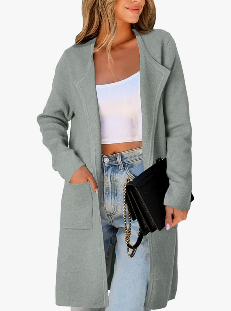 CHICASIMIR
Women's Open Front Cardigan Sweater Long Sleeve Casual Knit Lapel Coatigan Coat 2XL