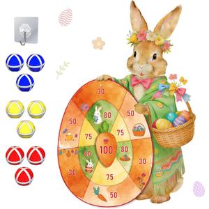 2 x 30 Easter Games Bunny Dart Board with Sticky Balls Hanging Hook Set for Easter Party Supplies Indoor/Outdoor Sport Fun Party Games