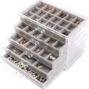 Frebeauty Acrylic Jewelry Organizer Earring Organizer Box with 5 Drawers Earring Holder Organizer with Velvet Trays Clear Jewelry Box for Women Earring Display for Rings Studs(Grey)