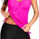 Tempt Me Two Piece Tankini Swimsuits for Women Tummy Control Bathing Suit with Shorts Athletic Swimwear (X-Large, Hot Pink)