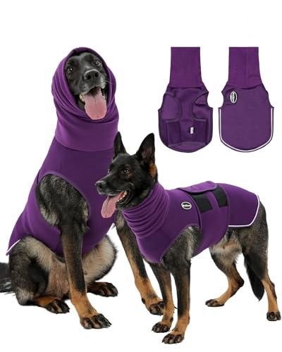 Meifsou Dog Anxiety Vest with Hood, Skin-Friendly Thunder Jacket for Dogs, All-in-One Dog Calming Shirt with Hood for Thunder, Fireworks, Separation - Keep Pet Calm Without Medicine, Purple, 2XL