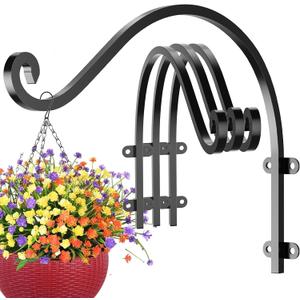 4 Pack Heavy Duty Plant Hanger Bracket, 16Inch Hanging Brackets for Plants Outdoor and Indoor, 80lbs Holding Capacity Metal Plant Wall Hooks, Black Hanging Plant Brackets for Flower Wind Bird Feeder