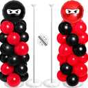 Arrowbash 2 Sets Ninja Party Decorations Ninja Adjustable Balloon Column Stand Kit Metal Telescopic Pillar Balloon Stand for Birthday Warrior Themed Party Supplies(Black, Red)