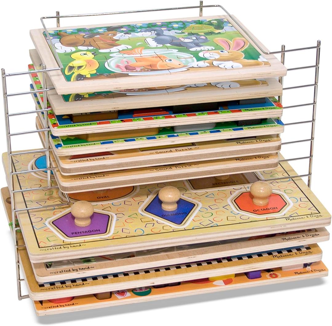 Melissa & Doug Deluxe Metal Wire Puzzle Storage Rack for 12 Small and Large Puzzles